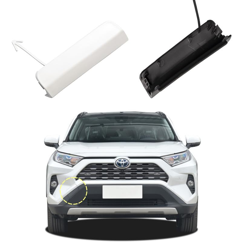 Photo 1 of Car Front Bumper Tow Hook Cover Compatible with Toyota RAV4 2019 2020 2021 2022 2023 Trailer Cover Cap 52438-0R901 52437-0R901 Upper Cover Towing Eye Cap Pearl White Right Passenger Side