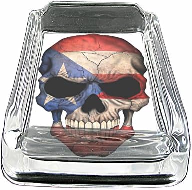 Puerto Rico Skull Have Fun Gifts Glass Square Ashtray for outdoor With Four Places To Drop Your Cigarette Thick And Transparent Glass Tray Puerto Rico Gift for men and women