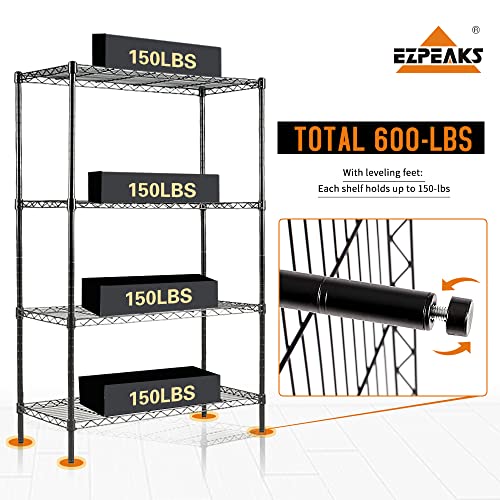 EZPEAKS 4Shelf Shelving Unit with Shelf Liners Set of 4, Adjustable