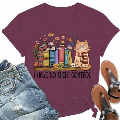 Cat Book Shirts for Women It’s a Good Day to Read a Book Shirt Bookworm Reading Retro Floral Bookish Tshirt Casual Tops at Amazon