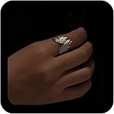 Iaceble Punk Angel Wing Adjustable Ring Silver Feather Open Ring Vintage Feather Wrap Rings Heart Wing Finger Rings Jewelry for Women