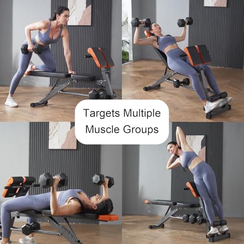 HAMACOUST Three-in-One Weight Bench – Multi-Functional Full Body Workout Equipment[800LBS]: Hyperextension, Roman Chair, Adjustable Sit-Up Bench, Incline & Decline Bench, Flat Bench For Home Gym
