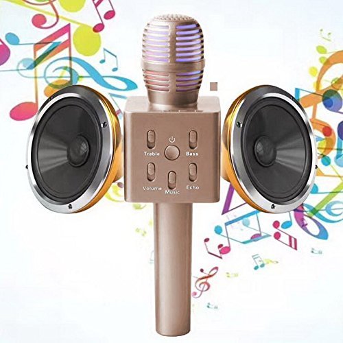 Wireless Bluetooth Karaoke Microphone - 2018 New design Instagram 5000+Likes KAILAKE Q7 Portable Hand Speaker for iPhone/Android/iPad/Sony,PC and All Smartphone(Gold)