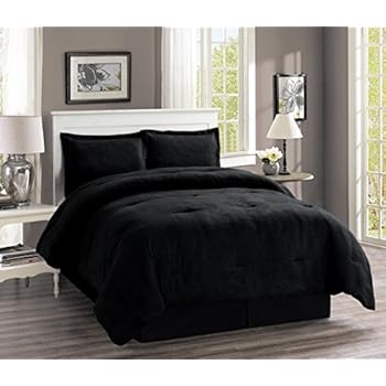 Amazon.com: 5 Piece Solid Black Micro Suede Comforter Set ...