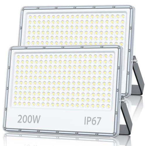 TOPAUBUB Outdoor LED Spotlights 200W, Outdoor LED Projector 20000LM 6500K Cool White Waterproof IP67 for Garden (2 Pieces)