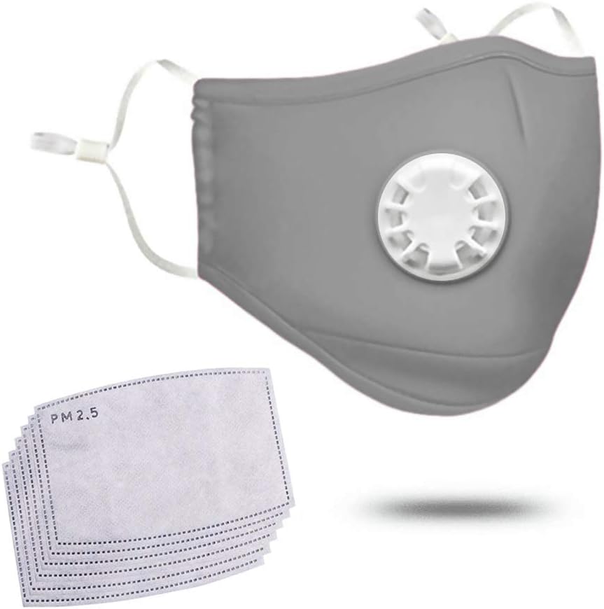 Anti Pollution Mask, Adult PM2.5 Dust Mask Respirator Anti Pollution Air Face Masks Anti-Fog Anti Dust Mask Antibacterial Earloop Mouth Mask, Reusable Mask with Valve and 6 Replaceable Filters