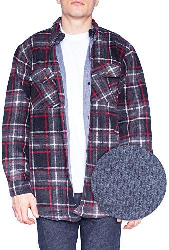 Flannel Jacket For Mens Big &amp; Tall Thermal Lined Button Down Shirt-Black/Red-Medium