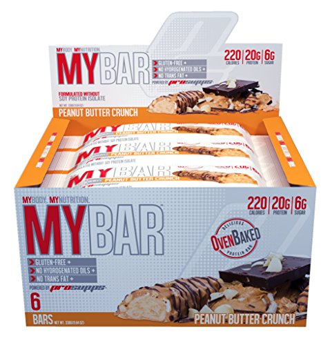 Pro Supps MYBAR Delicious Oven Baked Protein Bar (Peanut Butter Crunch), 20g Protein, Only 6g Sugar, Gluten-free, No Trans Fat, Healthy on-the-go Snack. 6 Count, Net WT 1.94 ounces