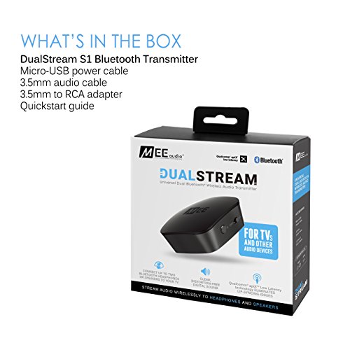 MEE audio DualStream S1 Universal Headphone and Speaker Bluetooth Wireless Audio Transmitter/Streamer with aptX Low Latency technology for TVs and other devices