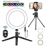 Desktop Ring Light，Gugusure RGB O Ring Light with Stand Tripod for Makeup & YouTube Video, LED Camera Light with Cell Phone Holder, Mini Dimmable Lamp with 3 Light Modes & 11 Brightness Level (8 inch)