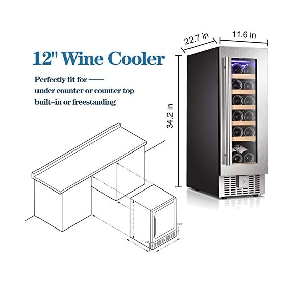 AGLUCKY-12-Wine-CoolerChiller-Built-in-or-Freestanding-Beverage-Refrigerator-Single-Bottle-Area-with-Stainless-Steel-Double-layer-Tempered-Glass-Door-17-Bottles