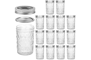 VERONES Mason Jars 8 OZ, 8 OZ Canning Jars Jelly Jars With Regular Lids, Ideal for Jam, Honey, Wedding Favors, Shower Favors, 15 PACK