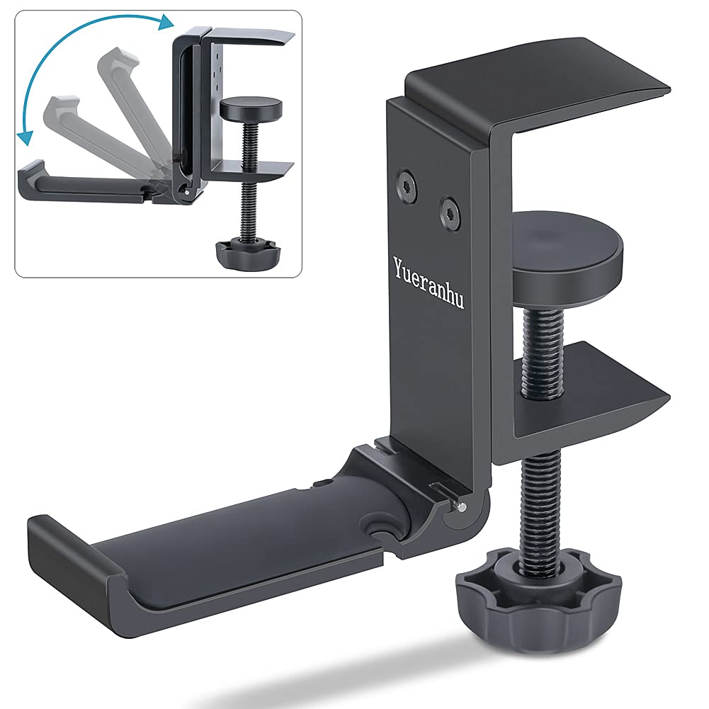 Yueranhu Headphone Hanger Stand Holder, with Cable Organizer, Adjustable Headset Stand, Aluminum Headset Hook Mount, Foldable Gaming Headset Clamp, Sennheiser, Sony, Bose, Beats, AKG and More Black
