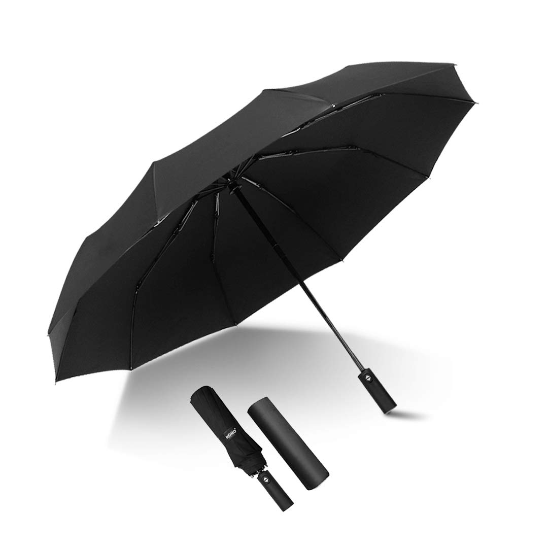 Kono Travel Automatic Umbrella 10 Ribs Reinforced Windproof Rain Umbrellas Folding Golf Umbrella Black
