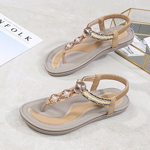Meeshine Womens Summer Beach Flat Sandals Rhinestone Shiny Beads Slip On Flip Flops Thong Shoes(10 B(M) US,Beige 05) - Thumbnail 2