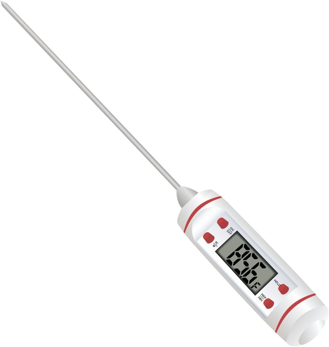 Cookore Instant Read Digital Cooking Thermometer Kitchen Long Probe, Great For Meat, Indoor & Outdoor BBQ Grill, Candy, Bread, Milk, Baby Bottle, Bath Water, Pool Temperature - White