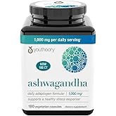 Youtheory Ashwagandha 1000mg with KSM-66 - Helps Support a Healthy Stress Response,180 Capsules (Pack of 1)