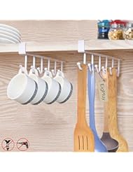 EigPluy 2pcs Mug Hooks Under Shelf Mug Holder Cups Storage Rack Drilling Free Coffee Cups Holder Kitchen Utensil Holder Key Hooks Ties Belts Scarf Hanging Hooks Rack,Fit for The Cabinet 0.8
