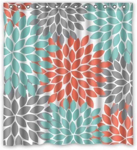 Hipster Orange Grey Green Dahlia floral Pattern Shower Curtains Polyester Waterproof 66" x 72"
