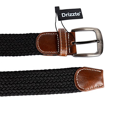 Drizzte Mens 59'' Plus Size Big & Tall Elastic Fabric Braided Belt Black