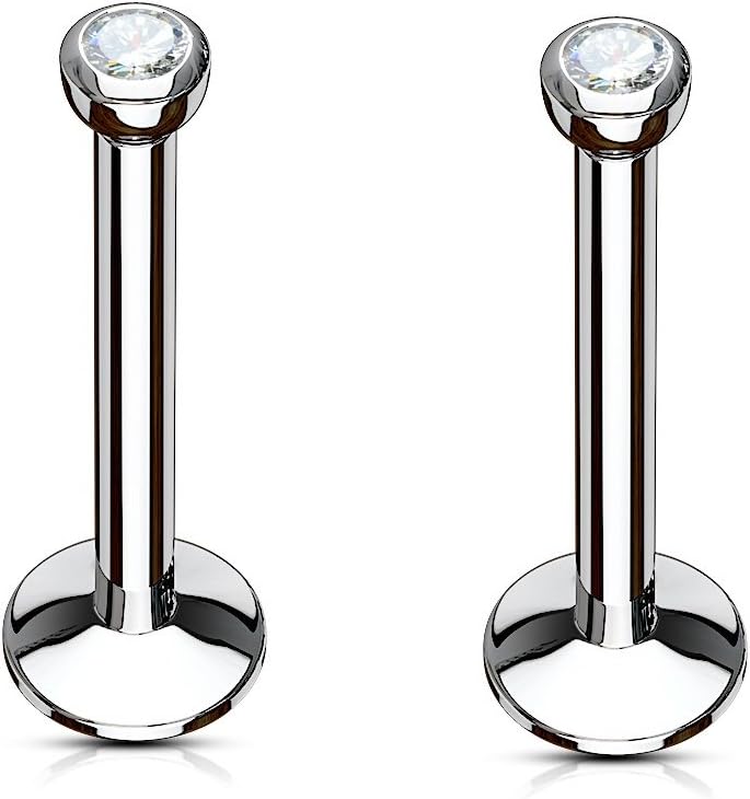 PiercedOff316L Surgical Steel Labret with Clear CZ Gem Ball