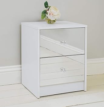 Addspace 2 Drawer Mirrored Bedside Table Matt White Frame Bedroom