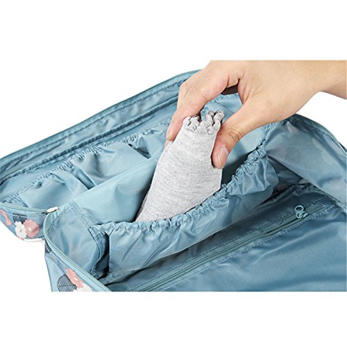 Portable Multifunction Waterproof Travel Pouch Toiletry Bag Case Wash Organizer Packing Cubes Travel Case Underwear Storage Boxes Bra Organizer Socks Bag (Wine Red Daisies Flower)