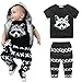 Mosunx Newborn Baby Boys Long Sleeve Outfits T-shirt Tops+Pants Clothes Set (6-12 Month, Black)