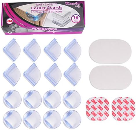 Winnprime Baby Proofing Corner Guards | Large Clear Corner Protectors | High Resistant 3M Adhesive | Tablets, Furniture &amp; Sharp Corners Baby Proof (16 pack L-Shaped &amp; Ball Shaped)