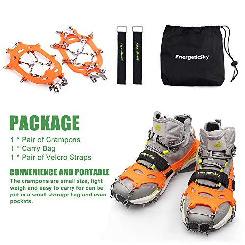 EnergeticSky Crampons for Shoes,Anti-Slip Traction Ice Cleats Snow Grips with 19 Spikes Stainless Steel for Walking,Jogging,Climbing,Hiking-by LYSHION