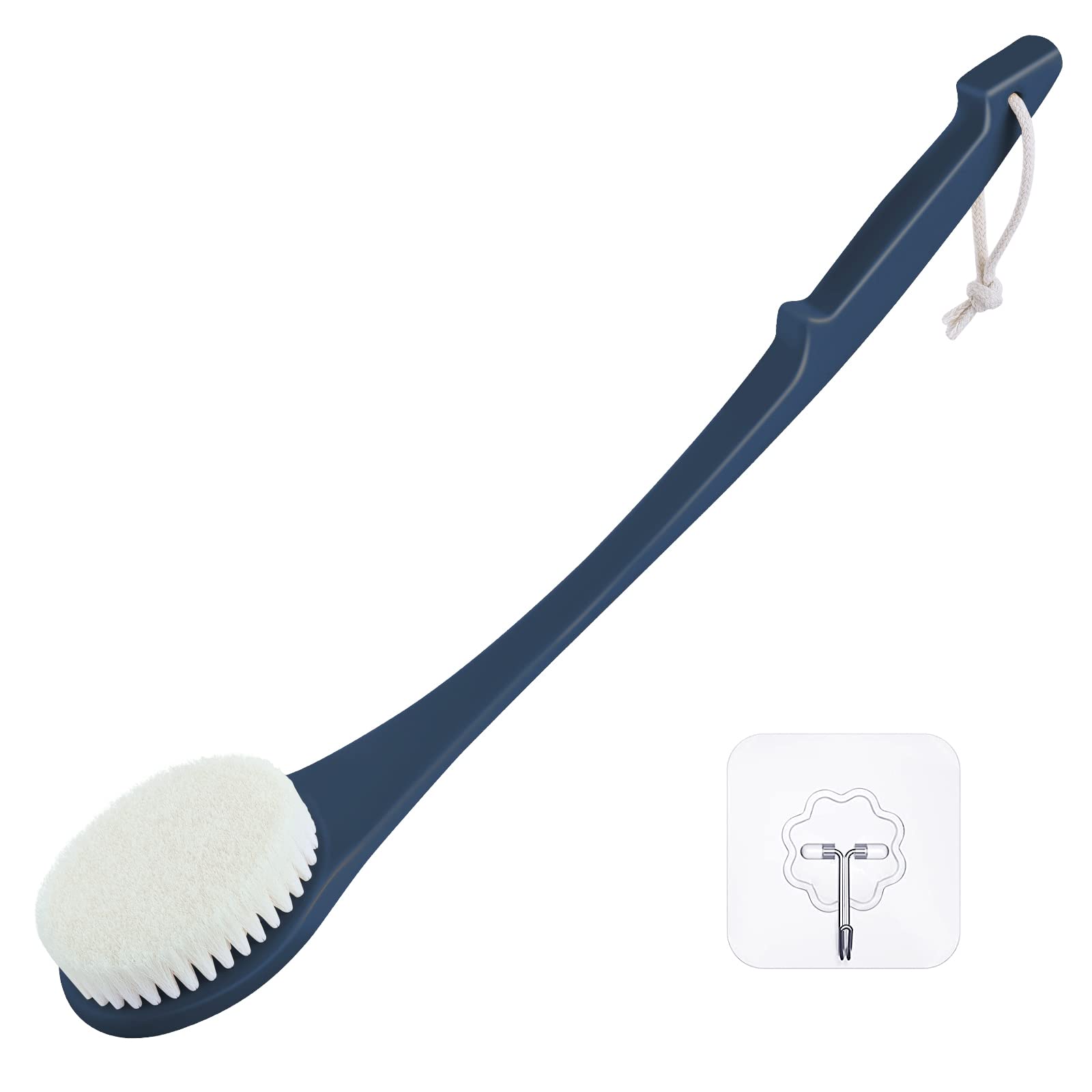 Body Brush Back Scrubber, 17 in Never Mold Back Brush Long Handle for Shower, Exfoliating Brush Dry Brushing Body Brush for Men Women Elderly Deep Exfoliation Soft Glowing Skin (Navy Blue)