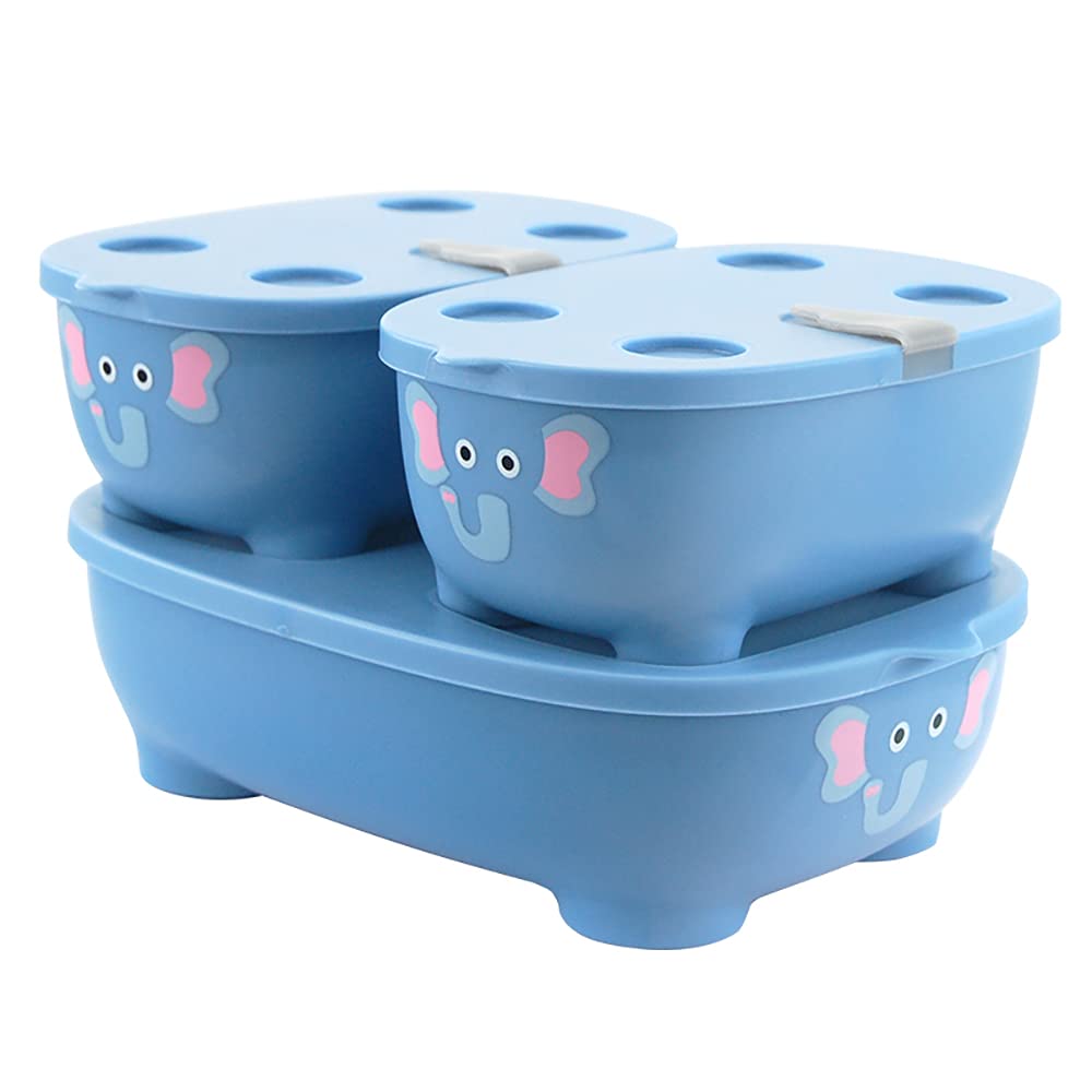 Prince Lionheart Bentomal Boxes | Cute Kids Lunch Boxes | Stackable Set Of 3 Different Sizes | Microwaveable With Vent | Dishwasher Safe - Blue Elephant — image 1