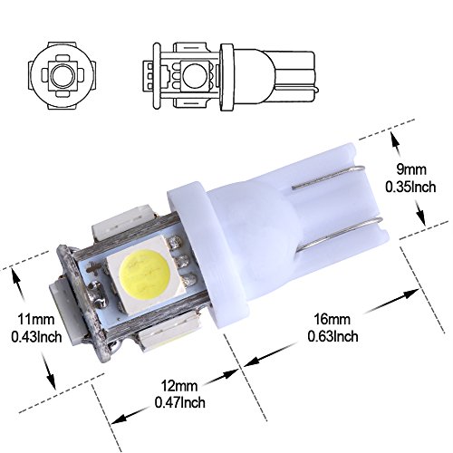  194 T10 W5W 5SMD 5050 Antline 12v LED Light Bulb White 2825 158 192 168 for Car/Motor Interior Dome Parking Side Turn Signal Dashboard License Number Plate Light Bulbs Lamp (pack of 10)  - Thumbnail 4
