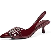 PiePieBuy Womens Slingback Kitten Low Heels Closed Pointed Toe Pumps D’Orsay Buckle Studded Dress Shoes