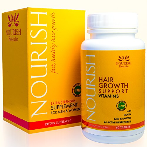 Nourish Beaute Hair Loss Supplement - With Biotin and Natural DHT Blockers - Faster, Thicker Hair Regrowth for Men and Women – 1 Month Supply