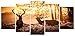 Pyradecor Brown Canvas Prints Wall Art Deer Elks in Autumn Sunset Forest Pictures Paintings for Living Room Bedroom Kitchen Home Decorations 5 Piece Modern Giclee Animal Scenery Landscape Artwork