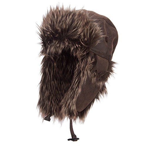 Faux Leather and Fur Trooper Hat - Brown XL