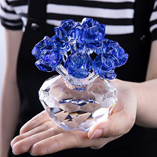 H&D Blue Crystal Blossoming Rose Bouquet Flowers Figurines Ornament - Thumbnail 3
