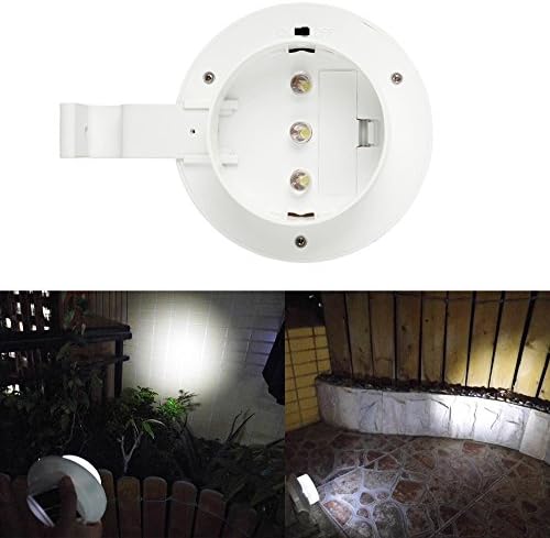 Oweisong Solar Powered 3 LEDs Garden Light, LED Fence Roof Lamp, Smart Solar Gutter Wall Light,Hanging Yard Lawn Lighting With Fixture, Waterproof Bulbs For Outdoor Cold White 6000K