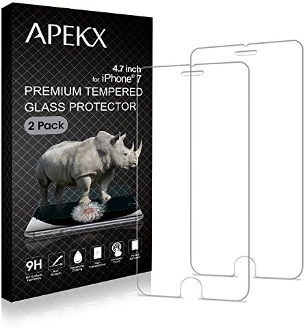 APEKX IPhone 7 Tempered Glass Screen Protector 4.7 Inch 9H (3D Touch Compatible) Max Touch Accuracy, Durability, HD Clarity, Bubble Free, Anti-Fingerprint, Case Friendly (2 Pack)