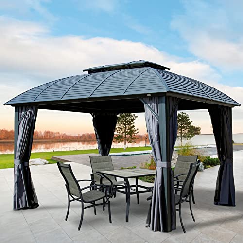 Domi Outdoor Living 10’ X 12’ Hardtop Gazebo Aluminum Double Roof Gazebo Galvanized Steel Canopy