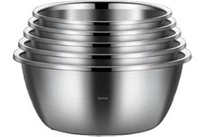 GArood 316 Stainless Steel Mixing Bowls Pots and Pans 5 Piece Set Cooking Baking Metal Nesting Storage Bowls Barbecue Serving