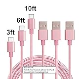 Type C Cable, MCUK 3 Pack 3ft 6ft 10ft Lightning Cable Charging Cord Nylon Braided Data Sync Cable for New Macbook 12 inch, OnePlus 2, LG G5, Nexus 6P/5X, ChromeBook Pixel (3ft+6ft+10ft)Pink