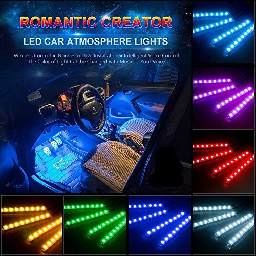 Car LED Strip Light, Wsiiroon Newest Style Car Interior Lights, Brighter LED Lamps, Infinite DIY Colors with Sound Active Function with Rmote Controller (DC 12V)