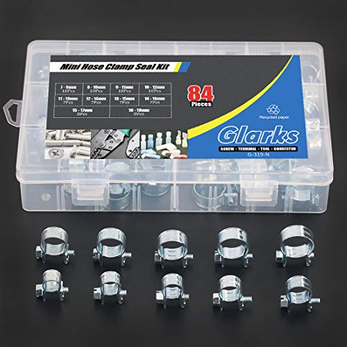Glarks 84Pcs 10 Size Mini Fuel Injection Style Hose Clamp Assortment