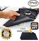 QUALA Gas Range Protectors 8 Pack + FREE OVEN LINER ! - Stove Protector, Burner Cover, Cook Top Hob Liners .2MM THICK Heavy Duty Reusable Easy Clean Non Stick (10.5 x 10.5) FDA Approved