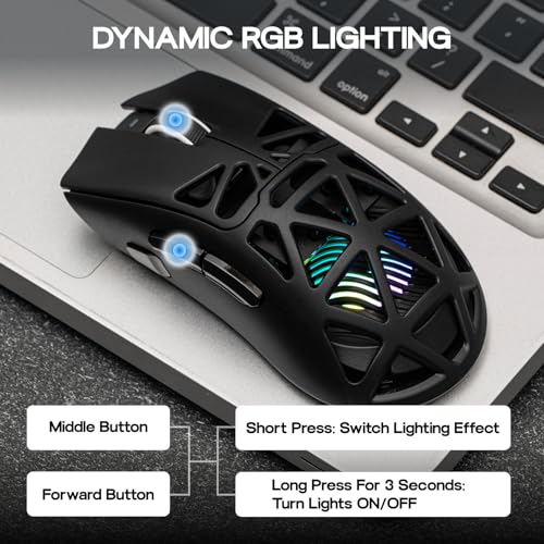 MechLands AULA SC620 Gaming Mouse, 2.4G/USB-C/BT Wireless Mouse with 400mAh Battery, Adjustable 12,000 DPI & 1000 Polling Rate, PAW3311 Sensor, RGB Lighting, Programmable Buttons, for Win/Mac (Black)