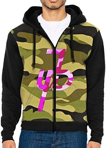 Men's Jack Paul Pink Logo Long Sleeve Full Zip Up Hoodie Sweatshirt Casual Active Hooded Jackets - With 2 Pockets Black