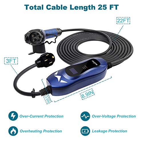 MUSTART Level 2 Portable EV Charger (240 Volt, 25ft Cable, 32 Amp