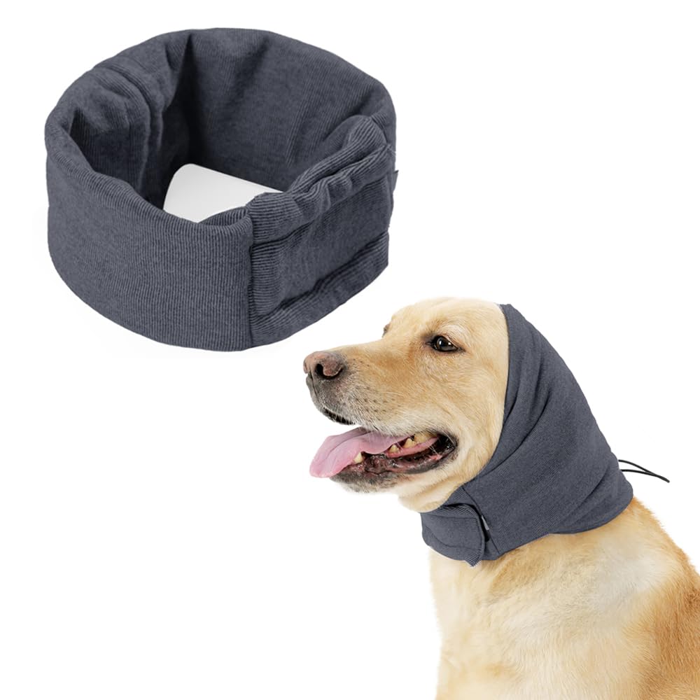 Dog Snood Ear Protectors Comfort Pet Ear Muffs Noise Protection Calming Hood Dog Neck and Ears Warmer Ear Covers for Anxiety Relief and Calming (Gray, L)